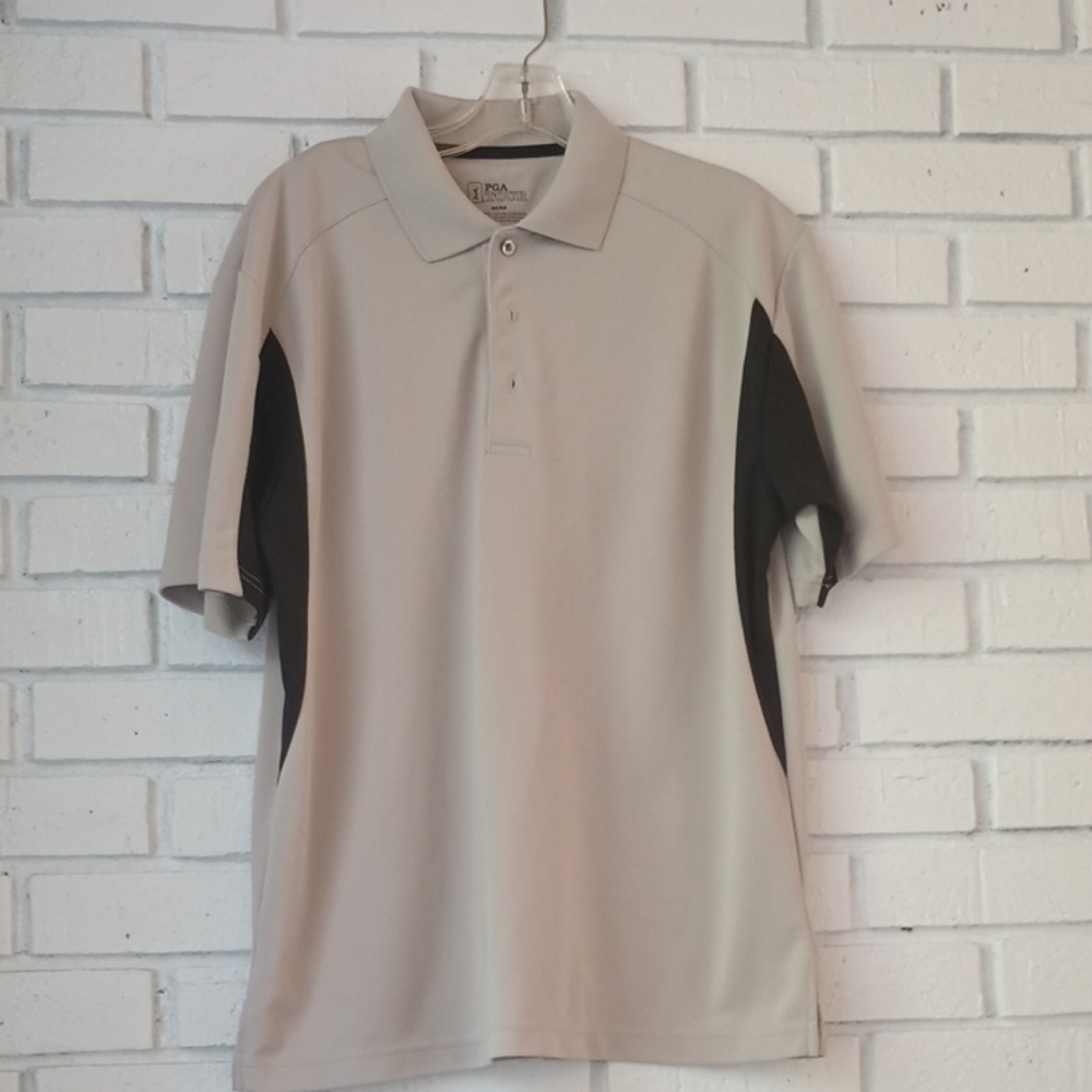 Men's Grey And Black PGA Tour Collared Golf Shirt Size Medium